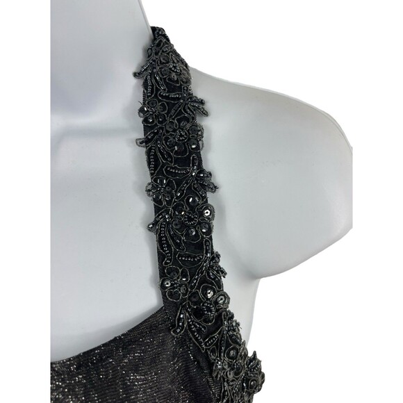 VTG 90s Niki Livas Black Silver Shimmer Halter Beaded Formal Evening Dress 6 Y2K - Picture 4 of 16